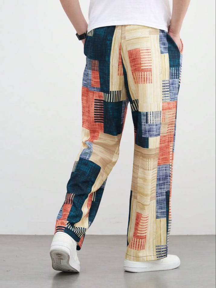 WILDFASHIONS Men's Bohemian Plaid Casual Loose Straight Leg Lounge Pant